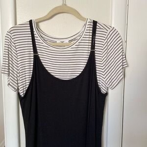 Calvin Klein Black and White Striped Midi Dress